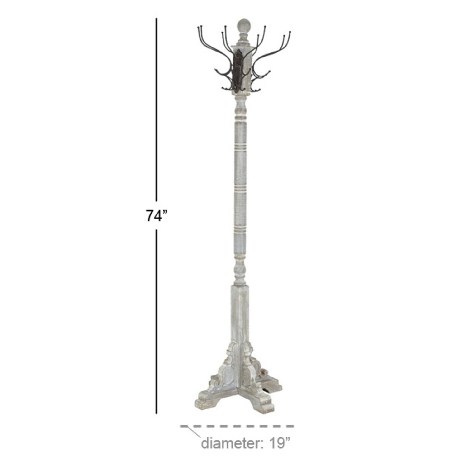 74" Gray Wood & Metal Farmhouse Coat Rack